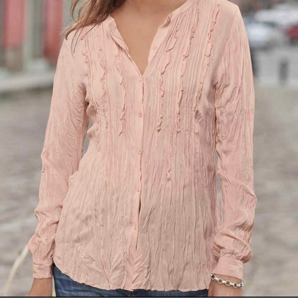 NWT SUNDANCE Pink Vineyard Ruffle Long Sleeve Button-Up Shirt, Size XL - Picture 1 of 3
